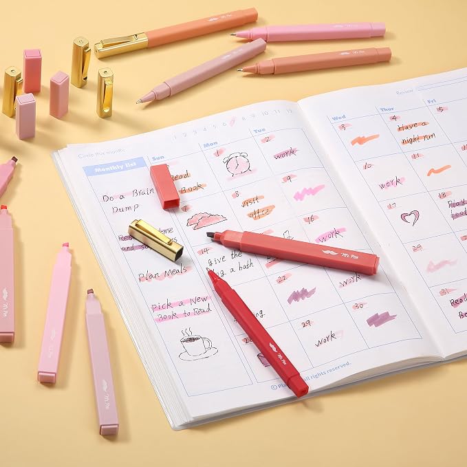 Mr. Pen- Aesthetic Highlighters and Ballpoint Pens No Bleed, 12 Pack | Shades of Pink, Bible Highlighters and Pens No Bleed, Fast Dry and No Smear for Bible Journaling, Planner, School Supplies
