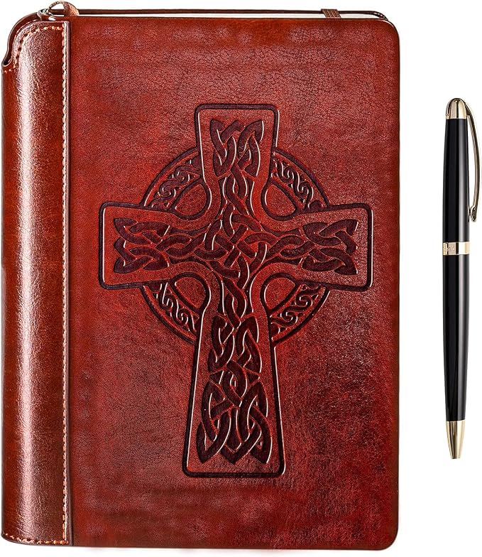 SETTINI® Vegan Leather Journal Gift Set with Pen 192 Pages, Celtic Cross | hardcover, luxury pen + unique pen holder, gift box, bible journal, A5, 192 pages