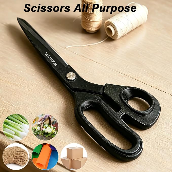10" Scissors All Purpose, Heavy Duty Scissors for Office,Black | Premium Stainless Steel Sharp Blade,Comfort Grip Soft Handles for Fabric,Paper,Leather,Clothing, Sewing & Crafting DIY