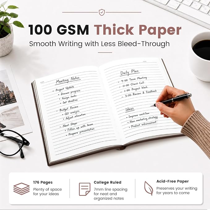 CAGIE Lined Journal Notebooks 3 Pack, 176 Pages Each, A5 Softcover, College Ruled, 100 GSM Thick Paper, for Work, Writing, School (5.7'' x 8.3'') (Brown, Brown, Brown) (5.7'' x 8.3'')