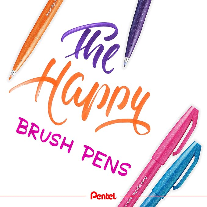 Pentel Fude Touch Sign Pen, Sky Blue, Felt Pen Like Brush Stroke (SES15C-S)