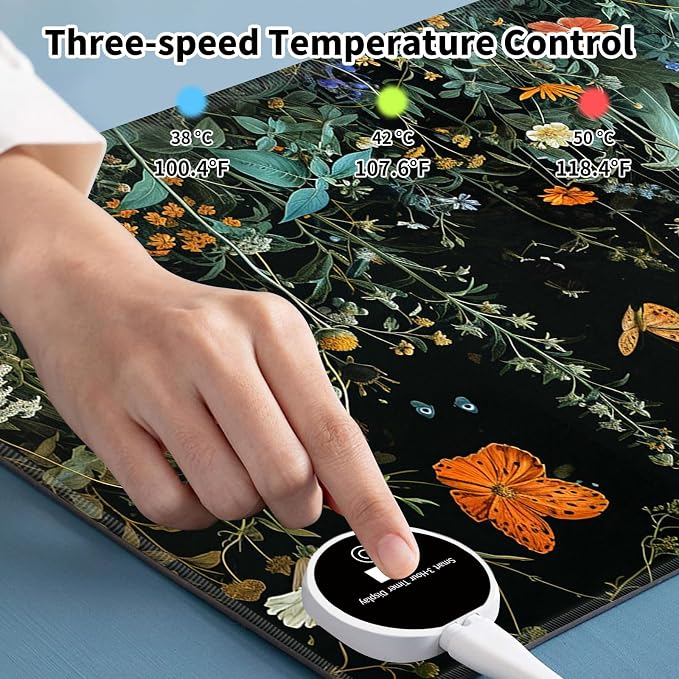 Heated Desk Pad Mouse Pad,Heated Desk Mat,with 3 Heating Levels & 3 Hours Auto Shut-Off,Leather 23.6"*14.2" Gaming Mouse Laptop Mat,Foot Warmer,Floral Plant Butterfly