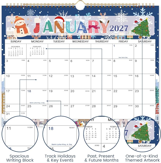 2027 Wall Calendar - Calendar 2027-2028, Jan 2027-Dec 2028,14.6'' x 11.5'' | 2 Year Wall Calendar 12 Theme with Hanging Hook, Plenty Writing Area for School, Home, Office Organization