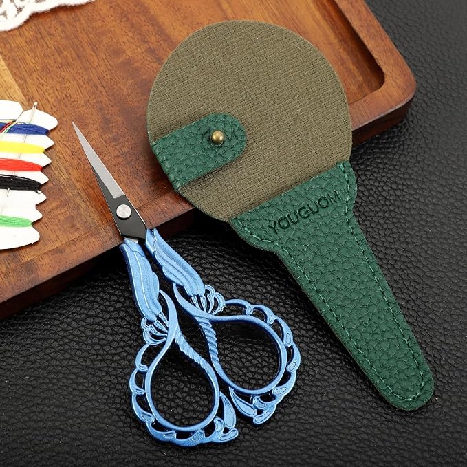 YOUGUOM Sharp Crochet Scissors, Small Sewing Embroidery Shears | All Purpose for Crafts, Artwork, Needlepoint, Cross Stitch, Paper Cutting, Detail Thread Snips, DIY Tools, with Cover, Blue