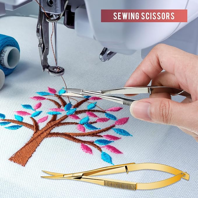 Shynai 2 Pieces 4.7 Inch Embroidery Scissors Curved Eyebrow Scissors Tip Spring Action Stainless Steel Cutting Eyebrow Trimming Craft(Gold, Silver)