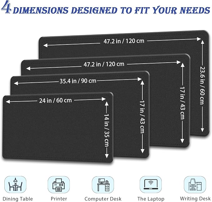 PU Leather Desk Pad Protector, 35.4" x 17", Non-Slip Mouse Pad, Waterproof Computer Desk Mat, Office Keyboard & Mouse Mat (Black)