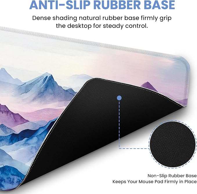 Large Mouse Pad for Desktop, Cute Desk Mat Pad Protector for Work & Gaming, Aesthetic Pretty Anti-Slip Laptop Blotter Cover for Office School Home Supplies, Distant Peaks, 31.5" x 11.8"