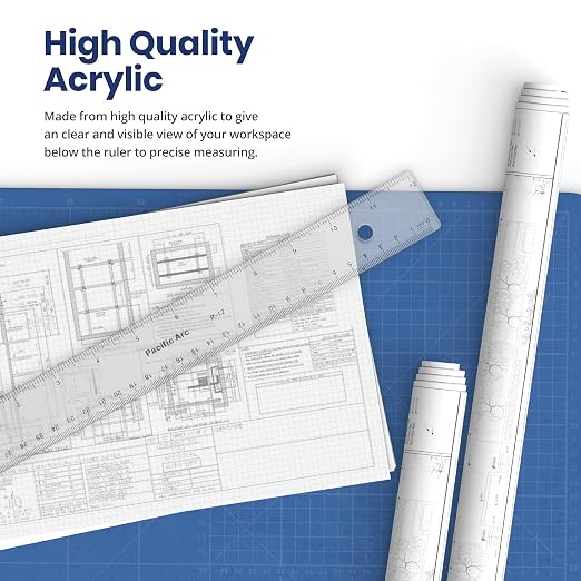 Pacific Arc 12 Inch Ruler Clear Plastic, Graduations in Inches and Centimeters
