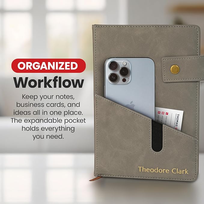Promot Personalized Notebook - A5 Lined Leather PU Journal Notebook (Gray) | Premium Leather-Look Cover, Smooth Lined Writing Pages, Durable Everyday Design, Elegant Professional Appearance