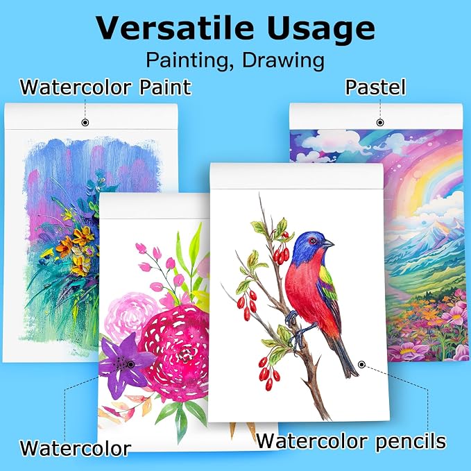 Watercolor Paper Pad 9x12, 140lb/300gsm Cold Press Drawing Paper, 20 Sheets Acid-Free Artist Sketchbook for Wet Media, Gouache & Acrylic, Double Sided Painting Paper (Yellow Cover)