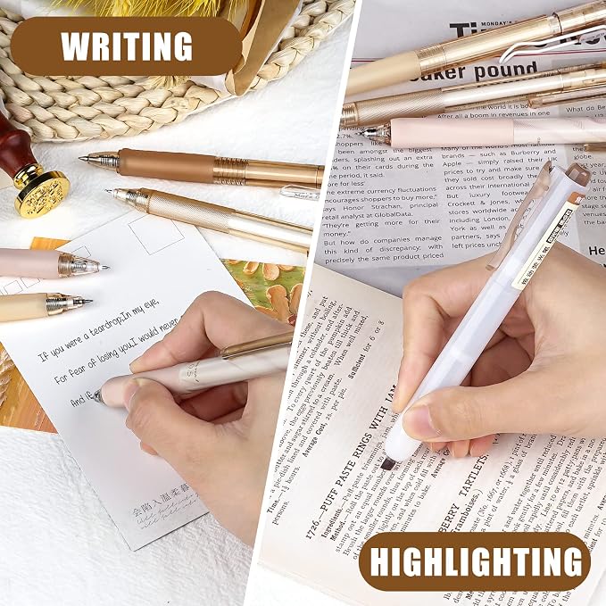 Four Candies Brown Pens, Black Gel Ink, Moor - 12ct, 0.5mm Fine Point | Boho Aesthetic Office Decor & Desk Accessories, Neutral Beige School Supplies, Journaling