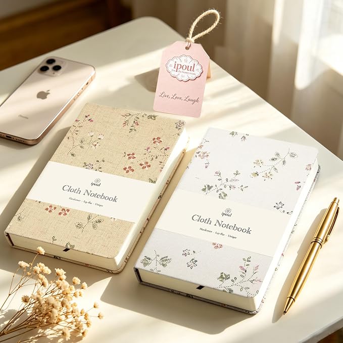 Floral Linen Notebook, Similar Embroidered, Small, 5x7, B6, Hardcover, Lay Flat, Lined & Unlined Sketchbook, Journal for Women,White