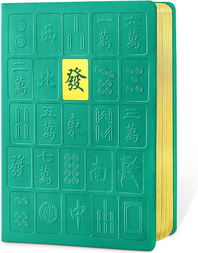 Journal Notebook, 196 Page Mahjong Design Hardcover Leather Book with Bookmark,Ruled Ivory Pages with Gold-plated Edges and Flat Circular Dots Journal, Suitable for Studying and Working (5.83“x8.27”)