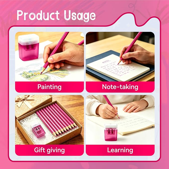 36 Piece Pink Colored Pencils Set with Sharpener, Pre-Sharpened Professional Wooden Art Pencils for Artists Drawing and Sketching, Premium Colored Tone Supplies Delivering Detailed Painting(Pink)