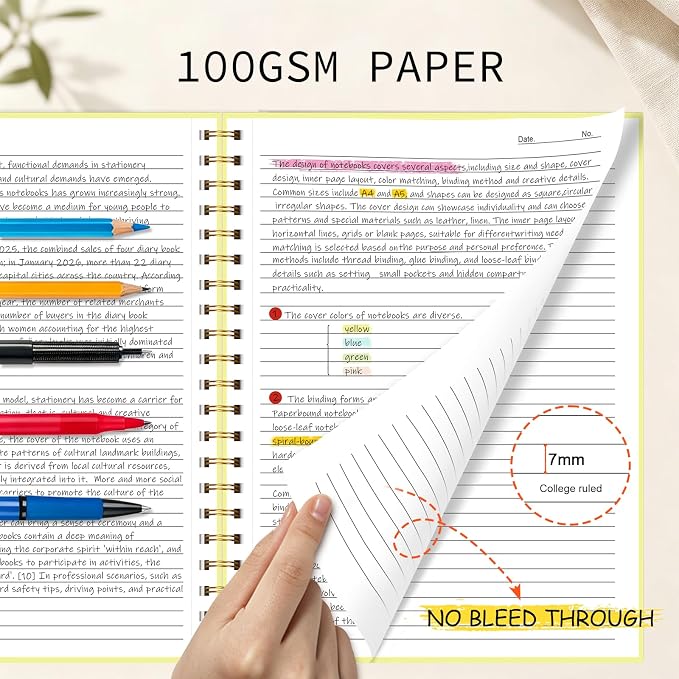 Spiral Notebook 8.5"x11" Hardcover College Ruled Journal 100GSM | 4 pack,no ink bleed,120 pages,lined thick paper,cute bright colors,for school office travel and note taking women men