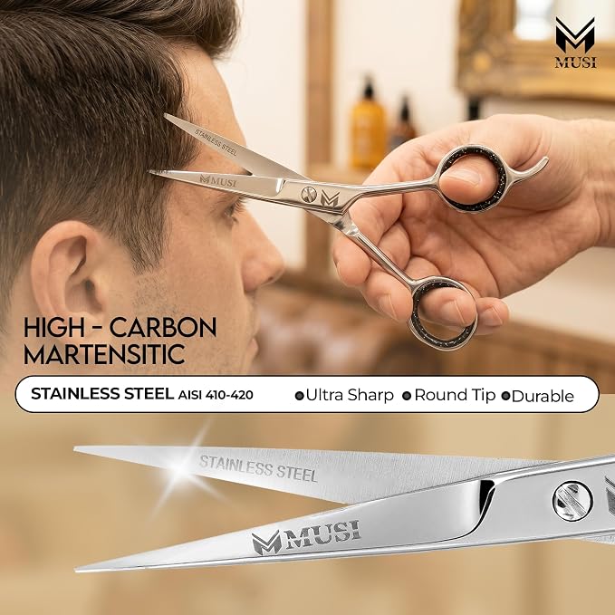 MUSI Hair Cutting Scissors 6.5" – Professional Razor-Sharp Barber Scissors for Men Women & Kids, Ergonomic Shears for Precise Haircuts, Long-Lasting Hair Trimming Shears for Home & Salon
