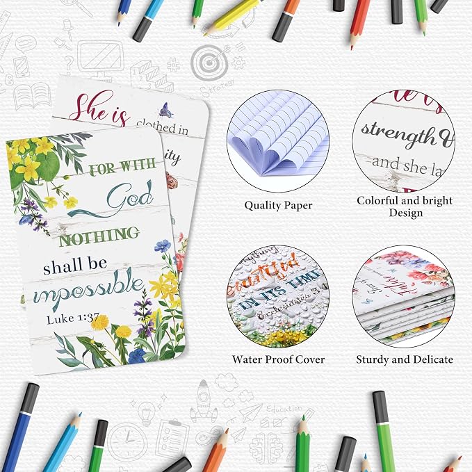 Containlol 16 Pcs Flower Daily Prayer Gift for Women, Bible Verse Notebooks Rustic Floral Inspirational Scripture Quotes Pocket Notepads, School Office, 4.9 x 3.1 Inches(Vivid Style)