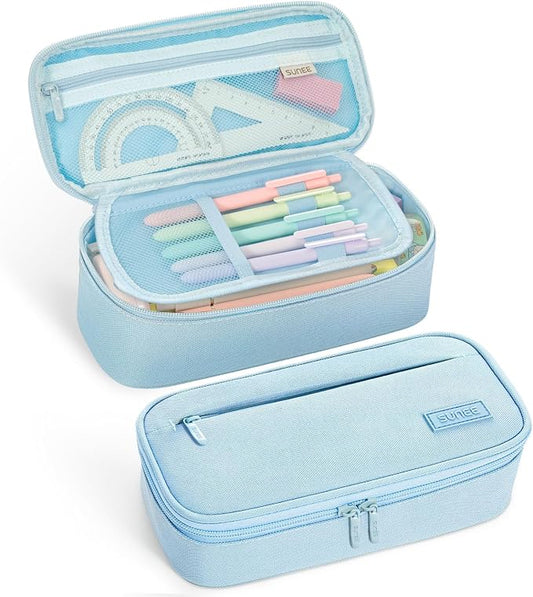 SUNEE Cute Pencil Case, Large Capacity Pencil Pouch, Big Storage Organizer for Stationery, Zipper Pen Bag, Back to School Supplies, Office Organizer Makeup Bag, for Teen Girl Boy Men Women, Blue
