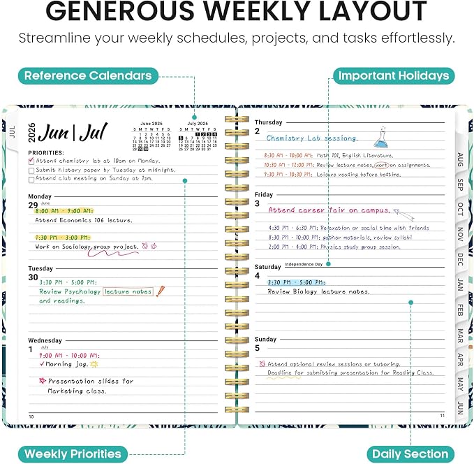 Planner 2026-2027, Academic Year Monthly and Weekly Calendar Planner, Jul 2026 - Jun 2027, Hardcover Teacher Student Planning Agenda book with Tabs, Perfect for School Office Supplies, 6.3" x 8.5" - Drifting Whales