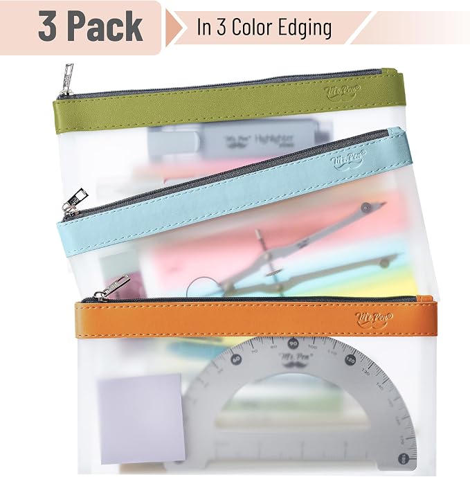 Mr. Pen- Clear Pencil Pouch, 8.50"x4.25", 3 Pack, Durable TPU Material | Medium Water-Resistant Pencil Bags with Smooth Zipper, Multipurpose Clear Pouch for Stationery, School, Office