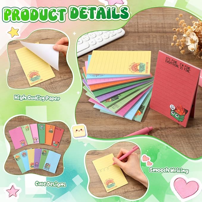 12 Pack Funny Notepads, 5x3 Inches Sarcastic Note Pads Memo Fun Office Gifts for Coworkers Work Women Men Employee Teacher Boss Desk Accessories Gifts(Dumpster Fire,Multicolor)