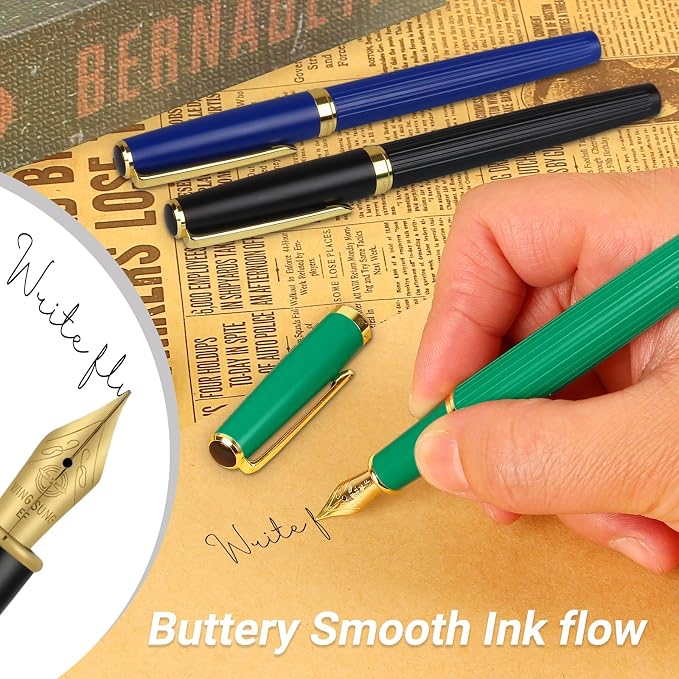 Fountain Pen,Elegant Fountain Pens with 2 Nib(F/EF) 8 black ink cartridges,Fancy Pen for Journaling,Nice Pens for Writing,Calligraphy Pen,Writing Pen with Gift box(Blue)