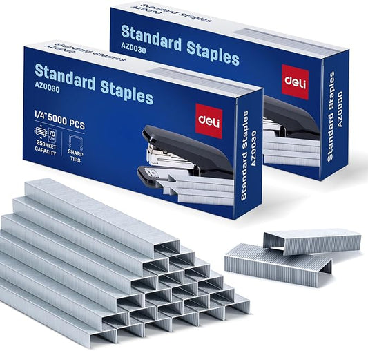 Deli Staples, 10000 Staples, 1/4'' Length, 210/Strip, 2 Boxes of 5000 Each | Standard Staple for Desktop Staplers