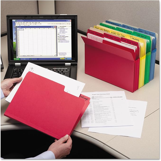 Smead File Pocket, Straight-Cut Tab, 3-1/2" Expansion, Letter Size, Assorted Colors, 5 per Pack (73892)