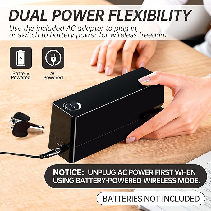 Deli Electric Stapler, Automatic Staplers for Desk, 25-Sheet Capacity | with 2000 Staples & Staple Remover, No-Jam, AC or Battery Powered Staplers for Office Home School, Black