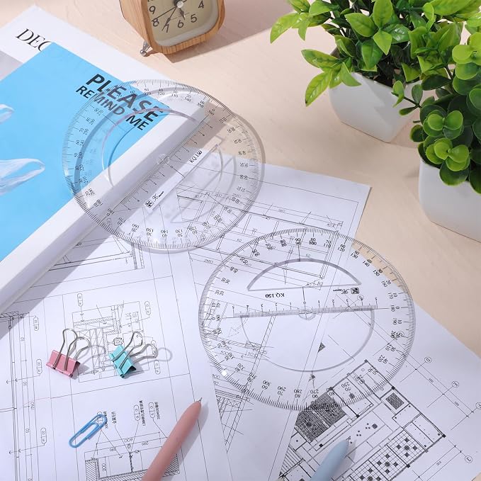 Zonon 2 Pack 360 Degree Protractor, 6 Inch Multifunctional Drawing Ruler Rotatable Mathematical Function Math Geometry Ruler Set, Large Clear Circle Protractor Drafting Tools for Engineering(Classic)