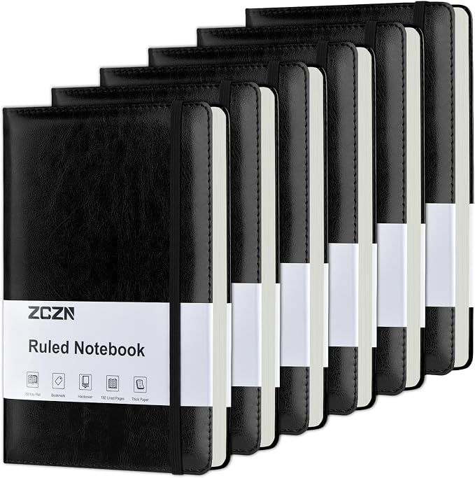 ZCZN Lined Journal Notebooks for Work, 5.5x8.3 in, 192 Pages, Hardcover Leather A5 Journals for Writing, Diary & Travel, College Ruled Journaling Notebooks for School, Office, Home (Black*6)