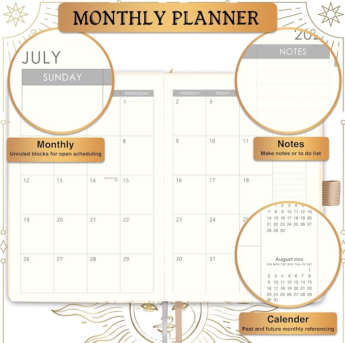 Planner 2026-2027 - Academic Planner 2026-2027, July 2026 - June 2027, 5.75" x 8.25", 2026-27 Weekly and Monthly Planner, Faux Leather planner 26-27 with Back Pocket & 40 Notes Pages - Seashell Gold
