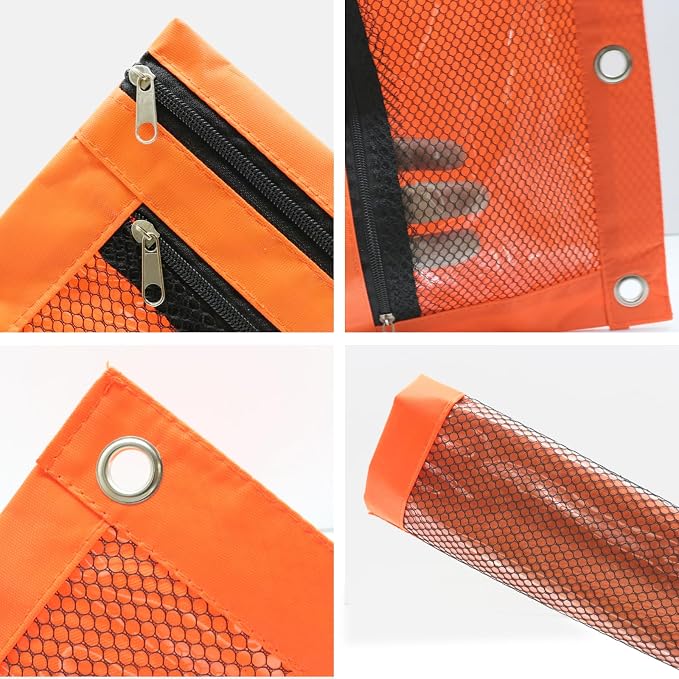 Pencil Pouch for 3 Ring Binder, Heavy Duty Canvas Dual Zipper Pen Bag with Clear Window, Smooth Metal Zipper, Fit Standard 3-Ring Binders for School Office Travel Supplies (Orange)