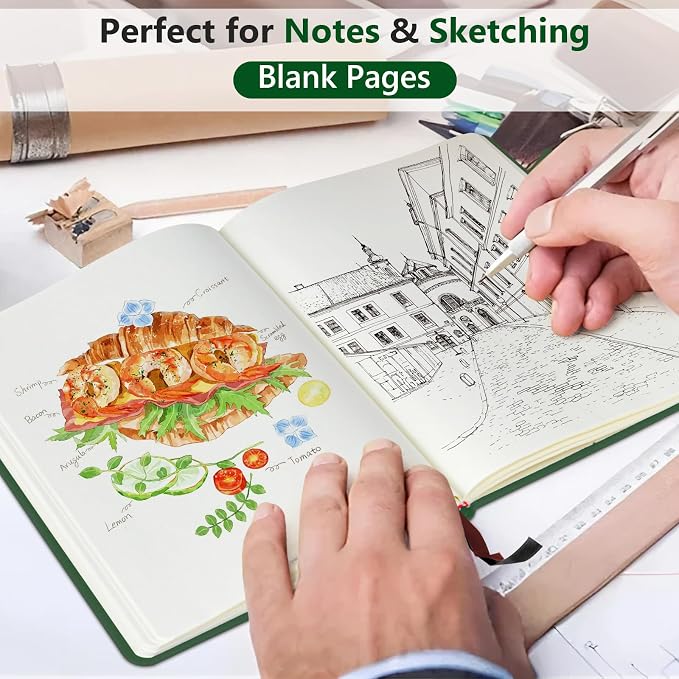 PERCUN Blank Journal Notebook, A5 Hardcover Sketchbook, 140 Pages 5.9"×8.5" | Leather Unlined Notebook for Drawing & Writing, Travel Diary, Art Journal for Men Women, School & Work
