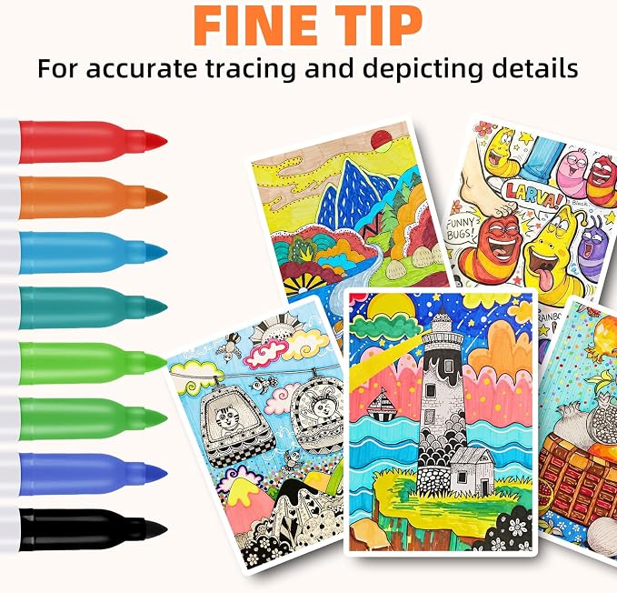 12 Colors Permanent Markers， 144 Pack colored marker sets, Assorted Colors Marker，Fine Point， Permanent Markers Bulk, Fast Dry, Waterproof, work on Plastic, Glass, Metal, Wood and Stone