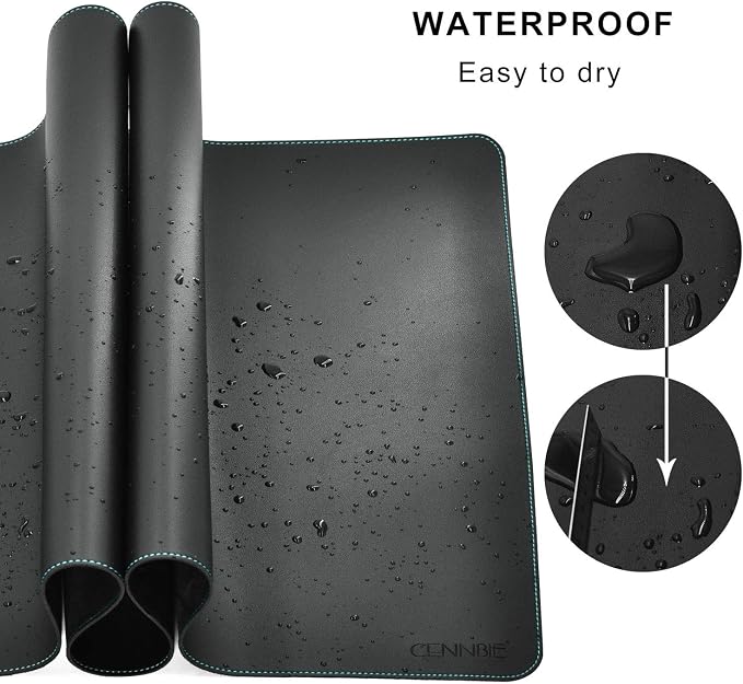 CENNBIE Leather Desk mat Protecter 47.2X19.6in Super Large(Black) | Premium stitched edges resist wear. Easy to clean. Protects desk from spills, stains ,scratches. Smooth glide. Office & home.