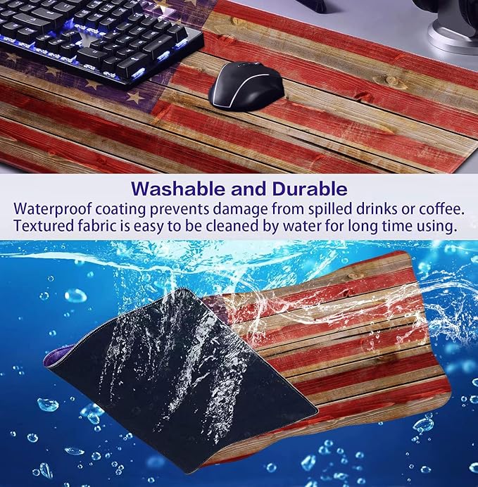 American Flag Gaming Mouse Pad, Suitable for Office and Study Keyboard Pads | Large Extended Mouse Pad; Full Desk Coverage; Waterproof Coating; Stable Anti-Slide Base For Gaming, Office, Study Daily Use