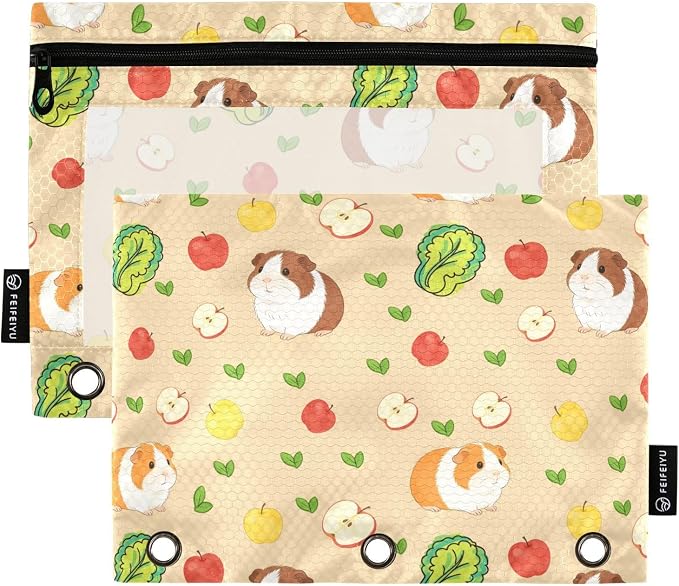 Guinea Pigs Pencil Pouches for 3 Ring Binder, Zipper Binder Pencil Case, 2 Pack Clear Window Case Bag for Office Organizers