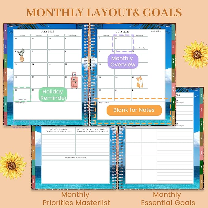 CAGIE Planner 2026-2027 18 Month July 2026-Dec 2027 Hourly Daily Calendar Weekly Monthly Planners Hardcover Large Yearly Agenda with Stickers Tabs for Women Work Mom, 8.5 x 11, Sunflower
