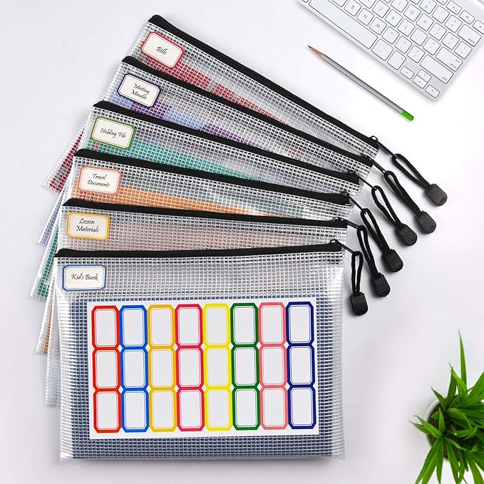A5 Mesh Zipper Pouch Bag, 6PCS Waterproof Plastic Mesh Zipper Bag, Black | 9.4×7.1 Inch Tear-Resistant Document Pouch, Zip File Bags for School Classroom Office Supplies Home Bikini Travel Storage