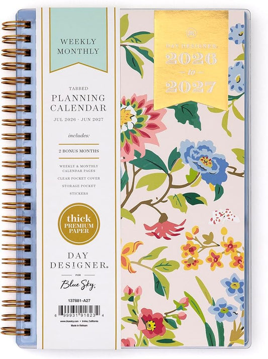 Blue Sky 2026-2027 Weekly & Monthly Academic Planner, 5"x8", Floral Blush | July 2026 - June 2027, Clear Pocket Cover, Laminated Tabs, Storage Pocket, Stickers, Academic Year, Day Designer