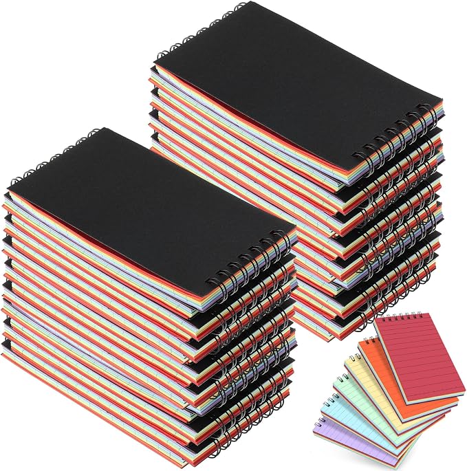 Tenceur 36 Pcs Pocket Notebook Small 3x5 Inch Black Cover Colorful Page Top Spiral Notepads Bound Notebook with Lined 120 Pages Mini Memo Pads for Office College Nurse Essentials Back to School Gift