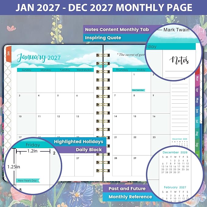 Planner 2027-2027 Planner Weekly and Monthly from January 2027 to December 2027, 6.4'' x 8.5'', with Thick Paper, Inner Pocket