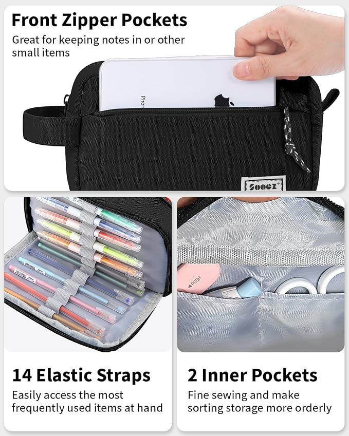 Sooez Big Capacity Pencil Case, Upgraded Canvas Pencil Pouch Large Pencil Bag Organizer, Separate Compartments Easy Grip Handle, Aesthetic Supply for School Teens Adults, Pink Pen Case