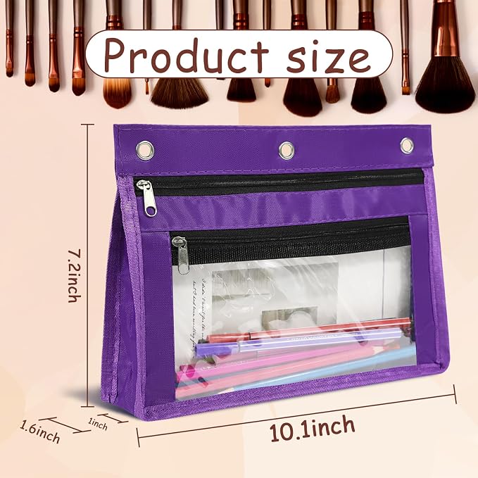 YoeeJob 1 Pack Pencil Pouch for 3 Ring Binder, Expandable Binder Pouches with Zipper, Large Capacity Pen Holder Case with Clear Window School Class Office Organizers, Purple