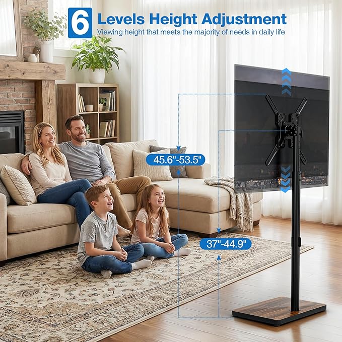 Swivel/Tilt Universal Floor TV Stand with Mount for 13-55 Inch TVs or Monitors, Height Adjustable Tall TV Stand with Sturdy Wooden Base Hold up to 77 lbs, Max VESA 400x400mm, Brown