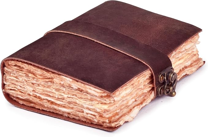 LEATHER VILLAGE Leather Bound Vintage Journal for Women & Men - Book of Shadows - Lock Closure - 200 Pages of Antique Deckle Edges Handmade Watercolor Paper - Fuchsia - 7X5 inches