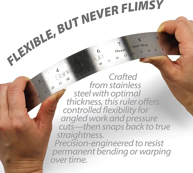 Officemate Classic Stainless Steel Metal Ruler, 15 inches with Metric Measurements, Silver, 15 L x 1.25 W (66612)