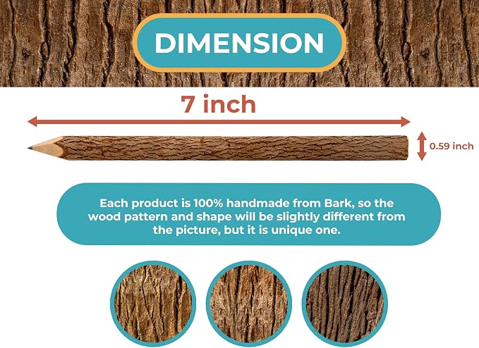 BSIRI Black Pencils Wood Pack of 12 in 7 Inch Tree Bark Wooden Favors in Rustic Twig Pencils Unique Gifts Camping Lumberjack Decorations Party Supplies Novelty Gifts as Natural Pencil