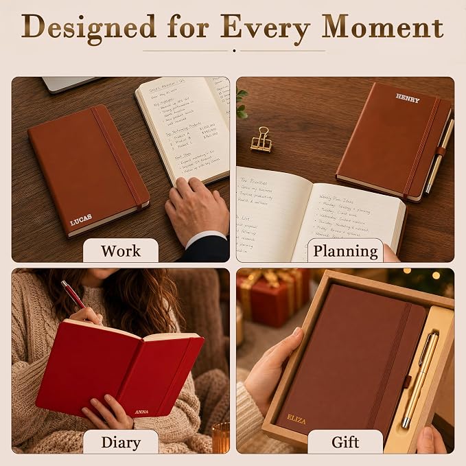 Personalized Notebook and Pen Set | A5, 200 Pages, Lined, Custom Photo, Color Printing, Leather Journal Diary Business Gifts